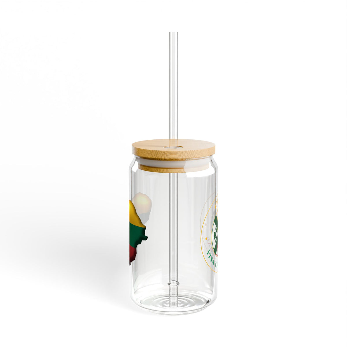 Heart of Lithuania Sipper Glass 16 oz, Design 2 | Lithuania Glass Tumbler with Bamboo Lid