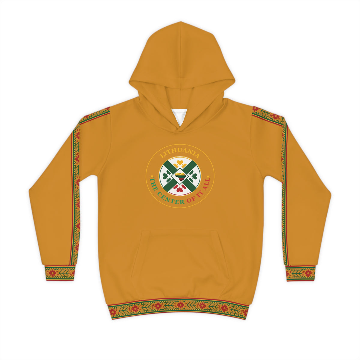 Lithuanian design on Amber Color Lithuanian Cosmic Tree Heart Design-Center of it All Youth Hoodie