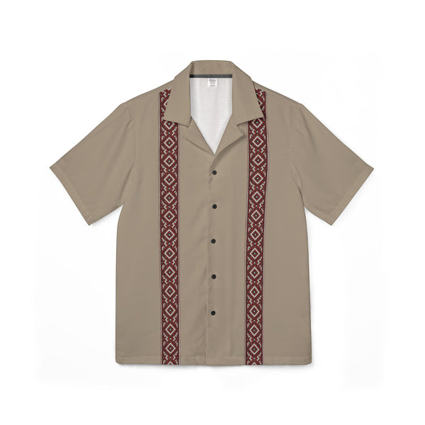 Warm Sand Men's Camp Shirt Lithuanian Inspired Folk Striped