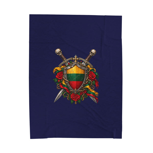 Blue with Lithuanian Crest Design Velveteen Plush Blanket