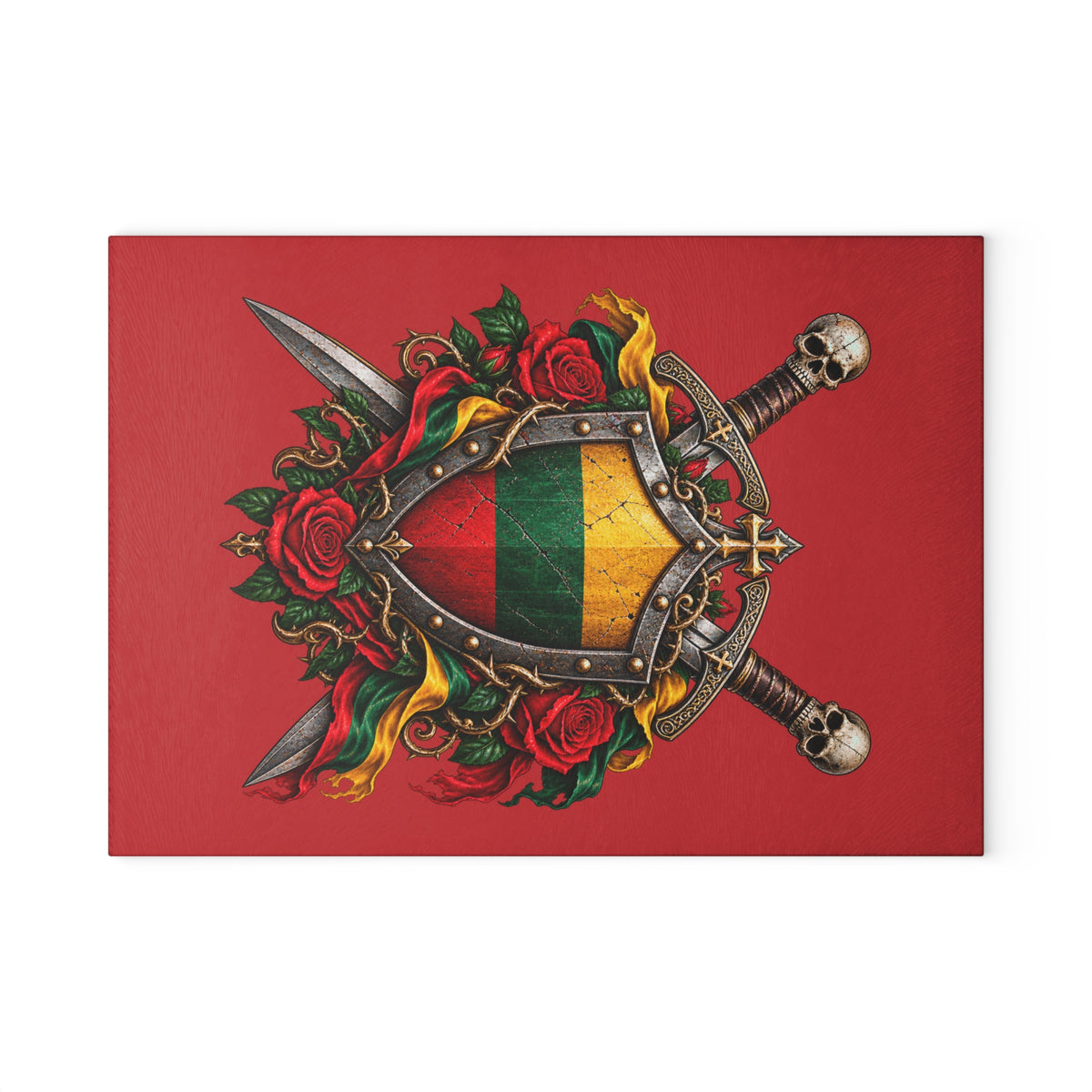 Lithuanian Crest Design Glass Cutting Board Flag Red