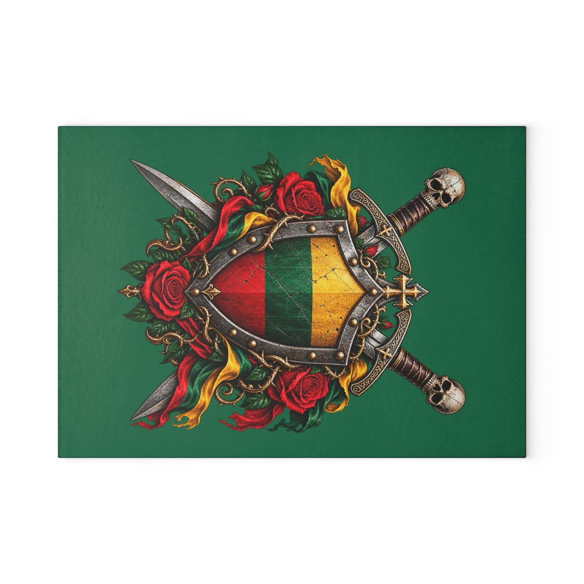Lithuanian Crest Design Glass Cutting Board Green