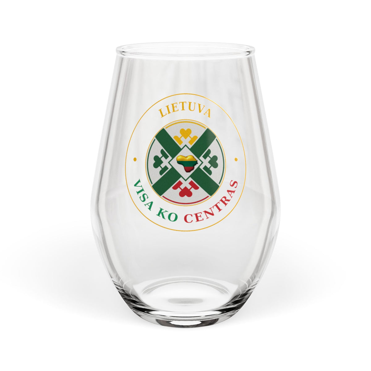 Lithuania Center of It All Stemless Wine Glass, Design 2 | Lithuania Wine Glass 11.75 oz