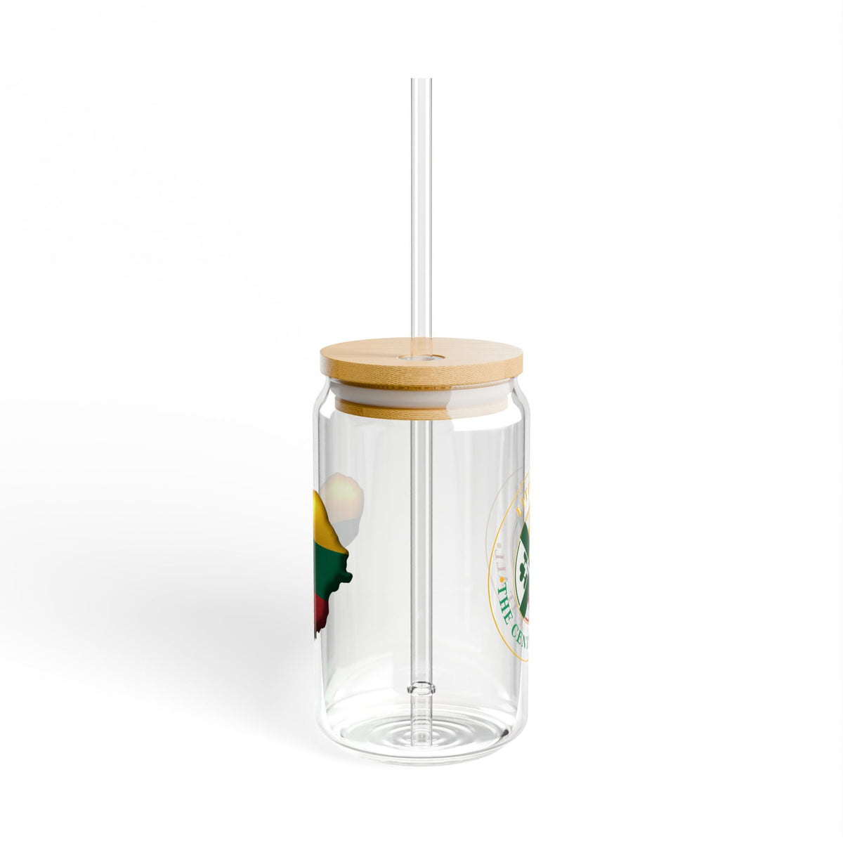 Heart of Lithuania Sipper Glass 16 oz, Design 3 | Lithuania Glass Tumbler with Bamboo Lid